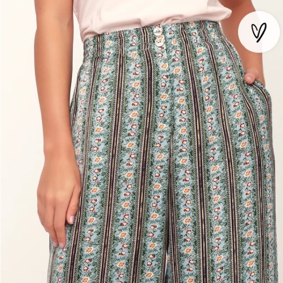 Take Your Tie Off Sage Green Multi Print Wide-Leg Pants, XS - Picture 3 of 9
